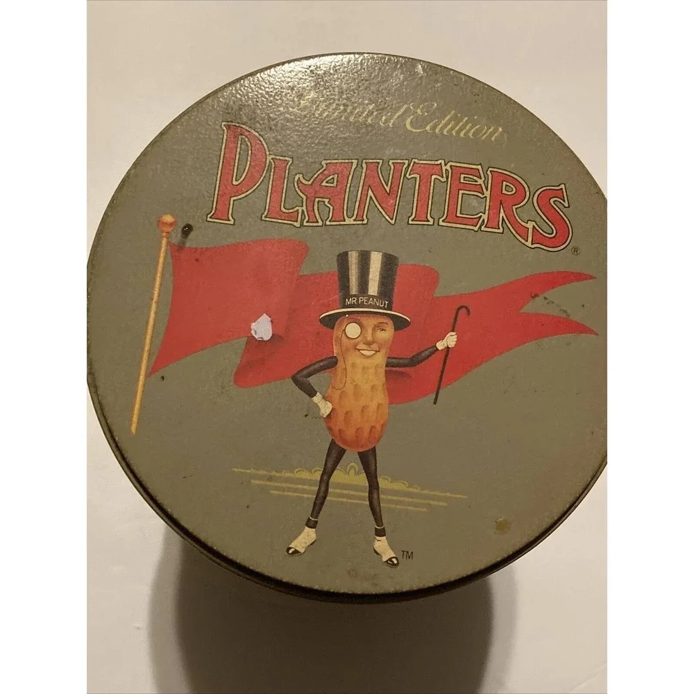 Vintage The Planters Pennant Salted Peanuts Food Advertising Tin Can Mr. Peanut